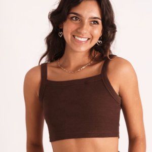 Aurelle Essentials Cropped Ribbed Tank Brown RARE